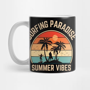 Surfing Paradise Summer Vibes - Retro Beach Sunset Mug